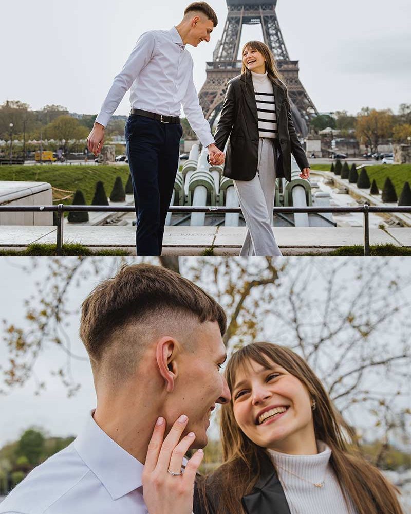 Proposal in front of the Eiffel Tower on a beautiful morning in Paris - Propuesta de matrimonio frente a la Torre Eiffel durante una hermosa mañana en París