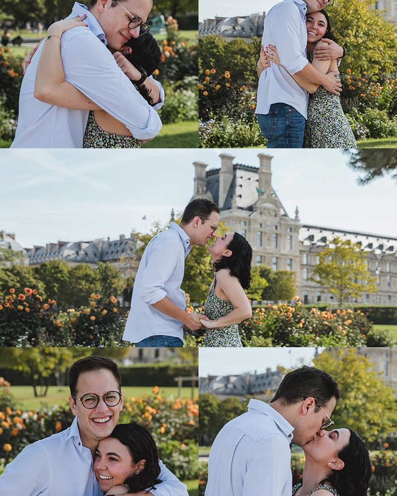 Propuesta de matrimonio en la mañana frente al museo del Louvre. Proposal at the morning by the Louvre Museum in Paris.